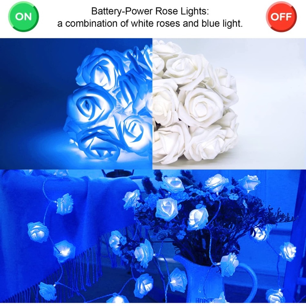 Blue Rose string Lights, 16.4ft 30 LED Battery Operated